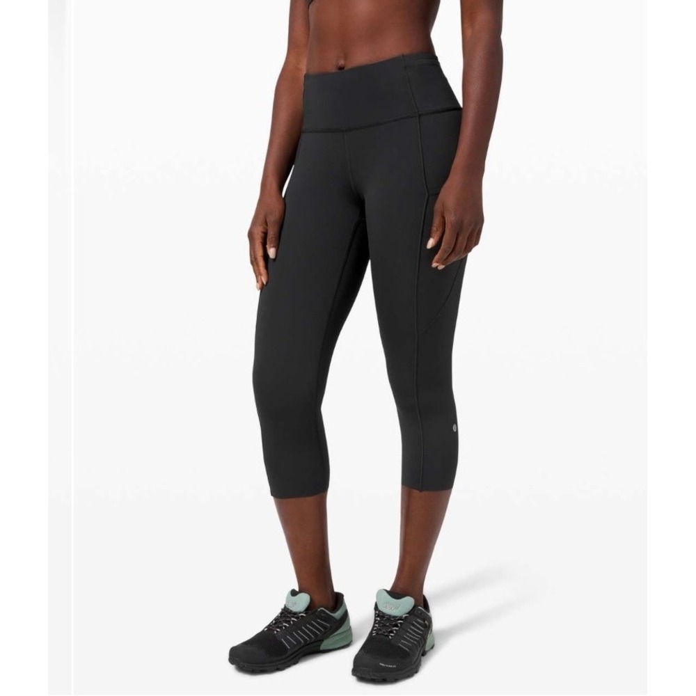 Lululemon Fast and Free Crop II Leggings Womens 8 Black Running Tights Pockets
